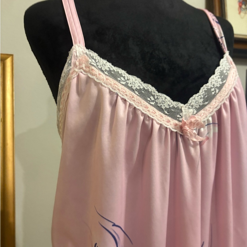 Avon Nightgown by Odyssey Petite Pink Floral Abstract Pattern Lace Trim Gown